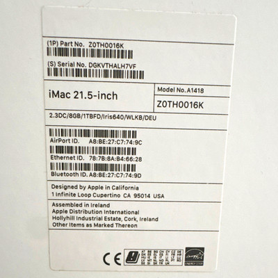 Apple iMac 21,5'' A1418 Z0TH0016K i5 2,3GHz 8GB 1TB HDD Iris 640