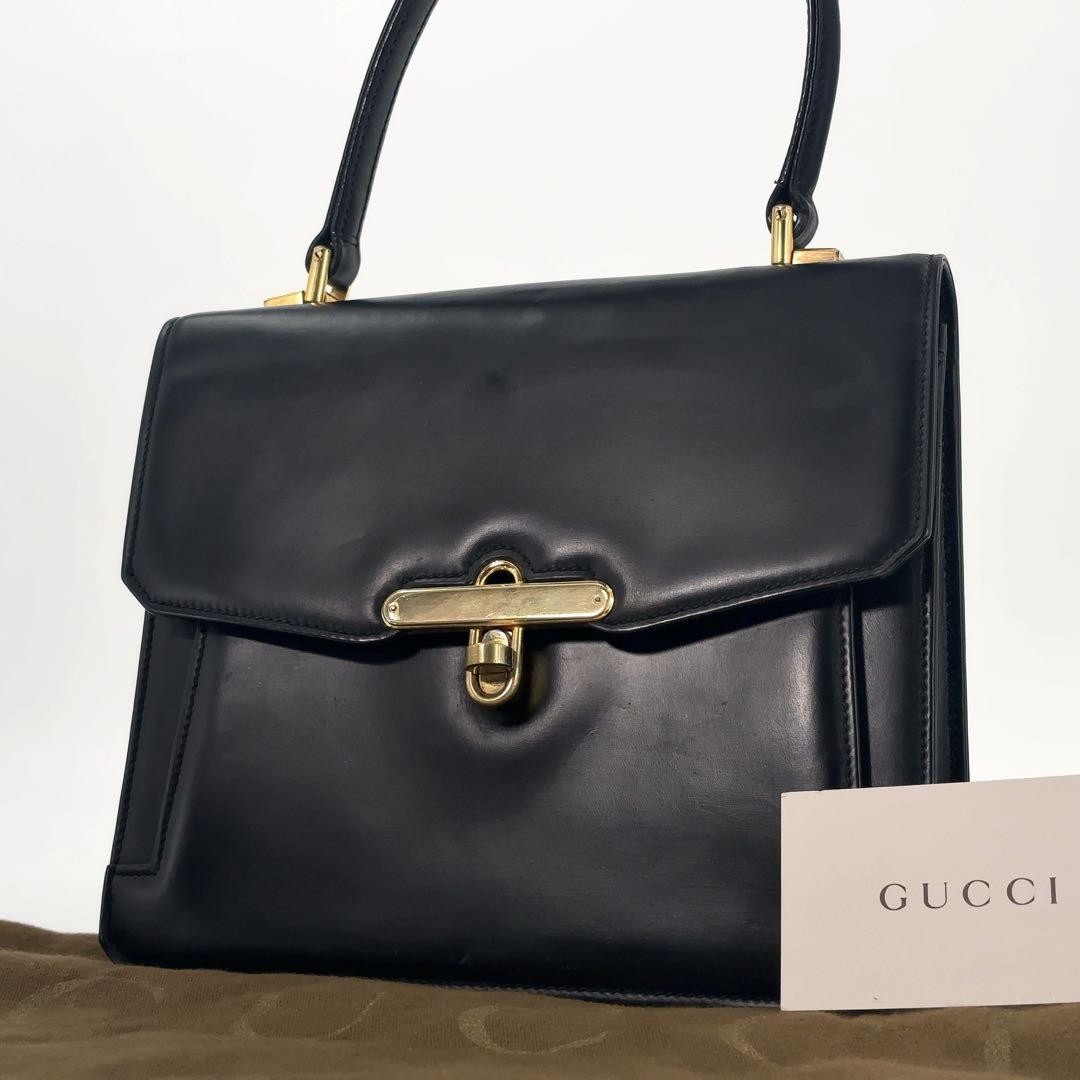 Gucci Leather Handbag with Gold Hardware Vintage Style