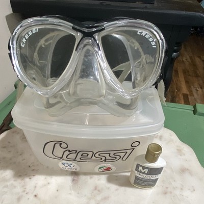Cressi Air Crystal Scuba/Snorkel Mask Clear/Black Blue DS 400062 w/Case
