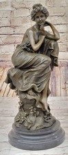 Girl Sitting in a Model Pose Bronze Sculpture Marble Statue by Cesaro Gift Deal