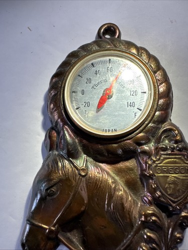 50er Jahre Coppertone oder Messing Pferdekopf Thermometer Souvenir of Oregon - Bild 7 von 13