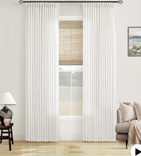 Beige White Linen Curtains Pinch Pleated 84 Inches Long for Living Room 2 Panels
