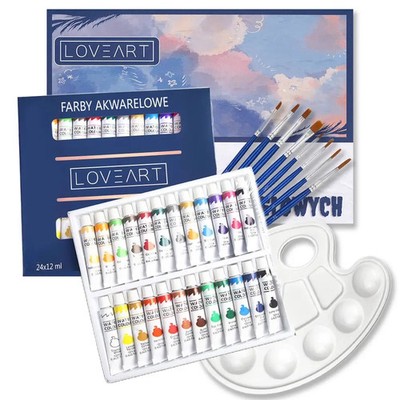 LOVEART Aquarellfarben Malset Komplettset 24 Farben, Pinseln, Block & Palett