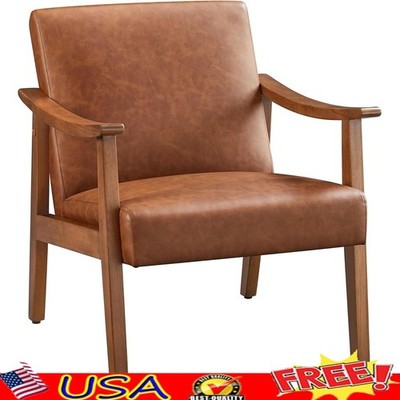 Mid Century Accent Chair Solid Wood Frame Comfortable Armchair Home Furniture US