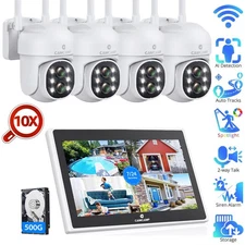 Wireless Security Camera System Outdoor 4Pc Dual Lens Security Cameras 10X Zoom