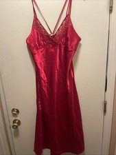 Gilligan O'Malley Red Satin Chemise Bow Lace Sleeveless Gown Size L