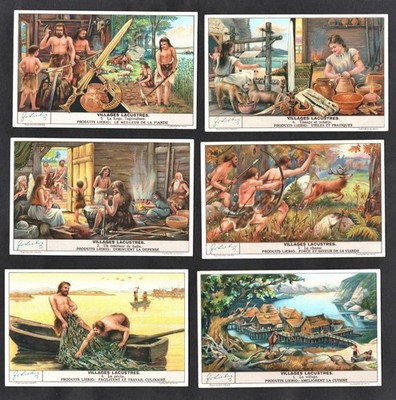 Urzeit Mensch & Dorfleben Karten Set 1939 Liebig Landwirtschaft Jagd Tiere Topf