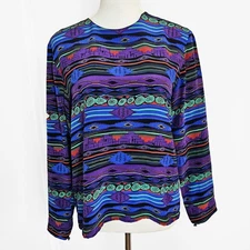Vintage 90's Abstract Tribal Southwest Print Long Sleeve Top Spenser Jeremy 