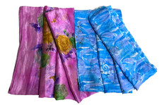 Vintage Saree Indian 5Y Used Lot Home Decor Printed Material Sari Drape Dress 2P