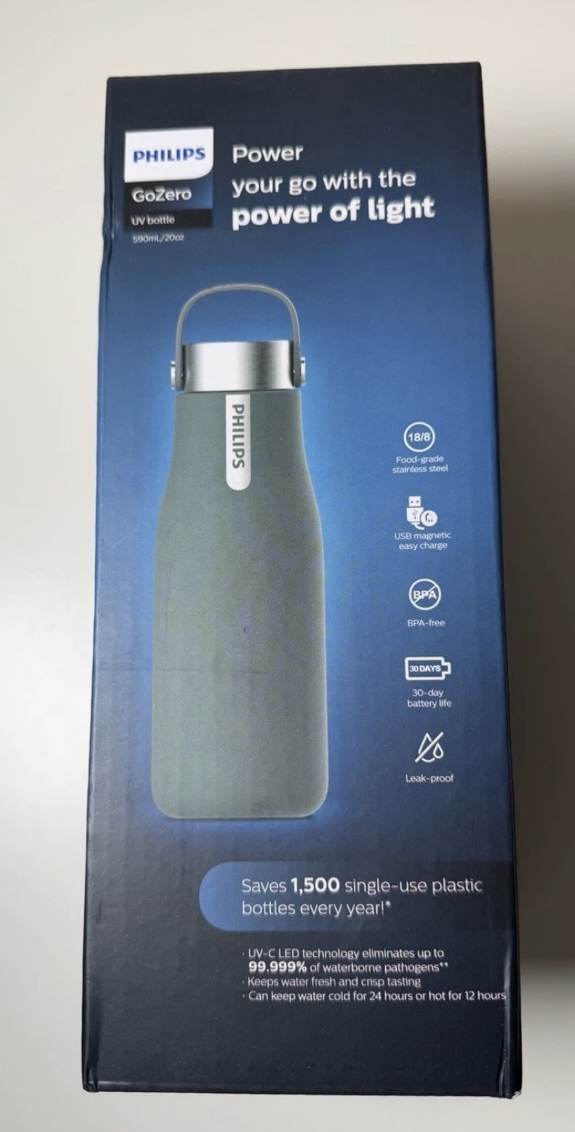 PHILIPS Water GoZero UV Self-Cleaning Smart Water Bottle Vac