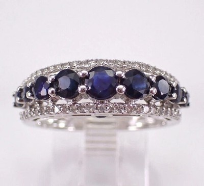 2.30Ct Round Cut Lab-Created Blue Sapphire Wedding Band Ring White Gold Plated