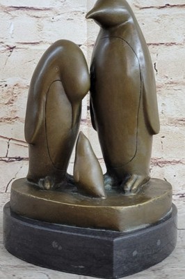 EMPEROR PINGUIN Familien Kunst Bronze Statue Skulptur Figur Figurine Tier Kunst