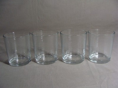 4 PASABACHE 12 Oz. Clear Glass Tumblers In The Dora Pattern (Rings/Bands)*