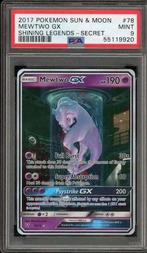 Pokemon Mewtwo GX Shining Legends Secret Rare #78 PSA 9 Mint