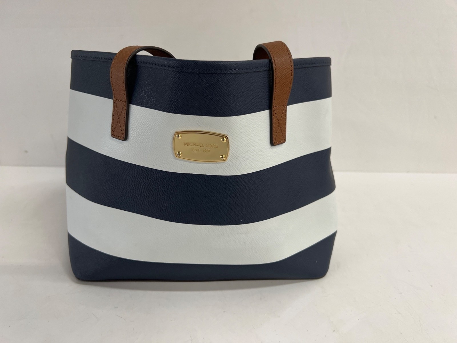 MICHAEL KORS Jet Set Stripe Travel Tote in Navy/White 14.5