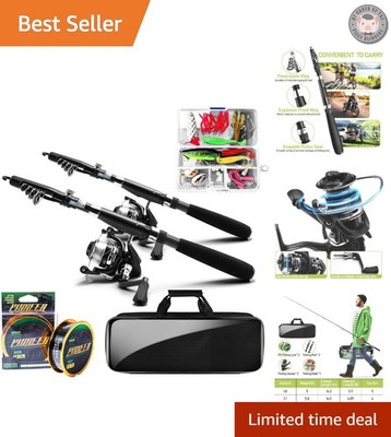 All-in-One Fishing Combo with 2 Rods, Reels, Lures & Carrier Bag - Ambidextrous