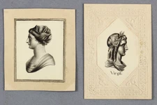 TWO FINE c1830s MINIATURE graphite classical portraits VIRGIL + Roman lady