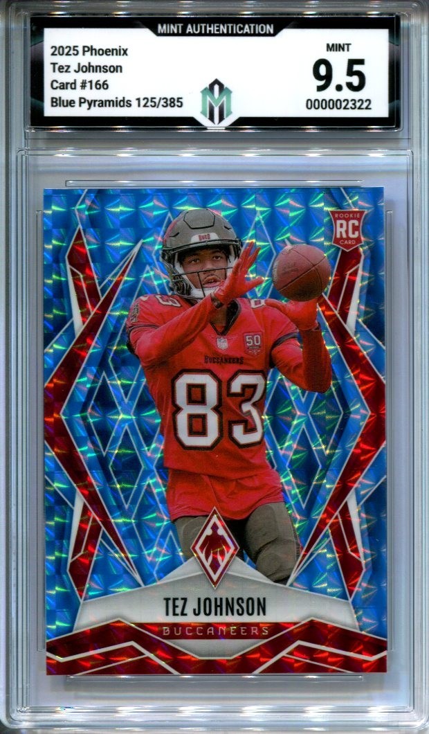 2025 Panini Phoenix Tez Johnson RC Rookie #166 Light Blue Pyramids /385 MA 9.5