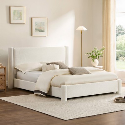 CHITA Modern Boucle Upholstered Platform Bed,Full&Queen Sizes,Wide Headboard