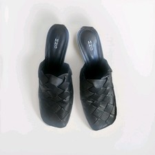 Mango MNG Women's Black Leather Stiletto Square Toe Slip On