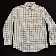 Chaps Blue Striped Checked Button Up Dress Shirt Boys Size Large