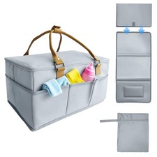 20L Extra Large Diaper Caddy Organizer  Zip-Top Cover  Changing Mat  3 Com...