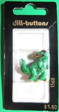 (1) 1&1/8" T-REX DINOSAUR GREEN PLASTIC SHANK DILL BUTTON NIP-1/145