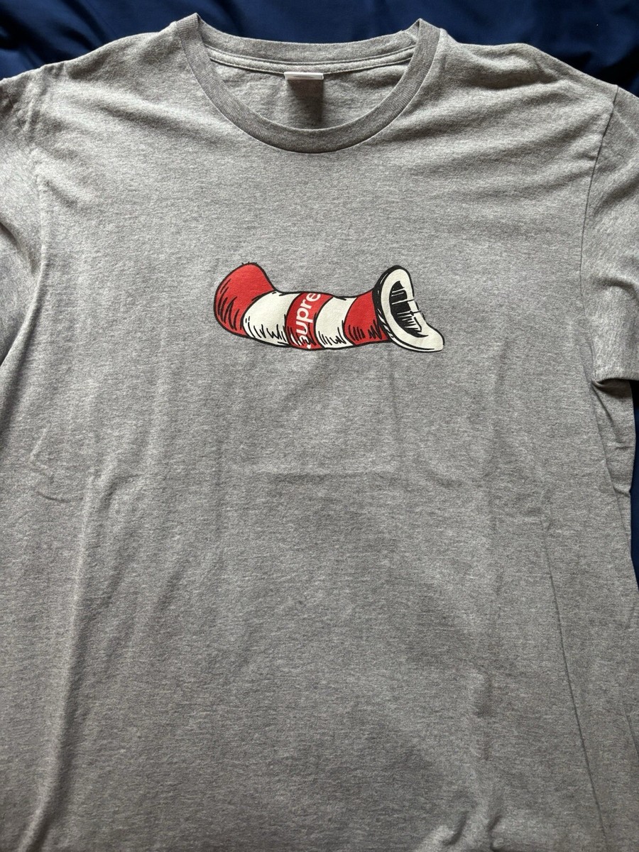Supreme Cat in The Hat Tee Shirt Sz Large Heather Grey Gray FW18 Dr Seuss  tshirt