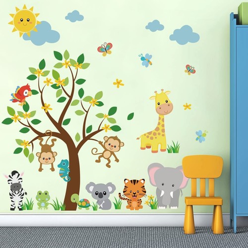Wall Animal Stickers Decor Kids Jungle Supzone Decal Elephant Giraffe Cartoon - Picture 3 of 7