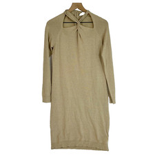 Michael Kors Sweater Dress Womens M Khaki Metallic Twist Neck Long Sleeve New