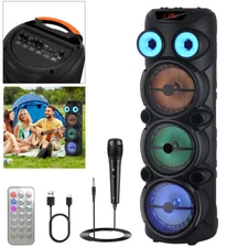 Portable Bluetooth Speaker 3x8" Woofer Heavy Bass Sound System Party Speaker