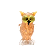 2005 Fitz & Floyd Glass Owl Orange and White 2.5" Tall - Retired 