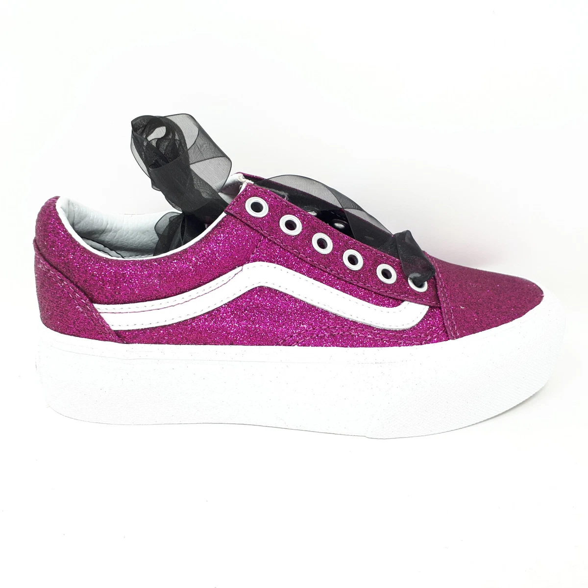 NEW Vans Old Skool Platform Stacked Shoe Sneaker Purple Glitter Womens Size 6 US
