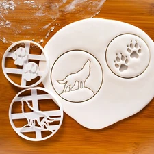 Set of 2 Howling Wolf & Paw Prints Cookie Cutters - animal vampire werewolf