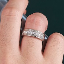 Metal Masters Co. Sterling Silver 925 Mens Wedding Band Engagement Ring Cubic Zirconia CZ 12MM