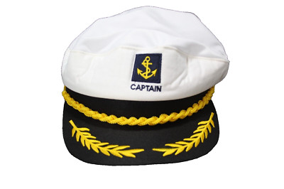 Captain's Hat Captain and Anchor Embroidered Bill Gold on Black Hat is White NEW