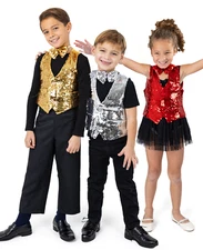Dress Up America Sequin Vest with Bowtie for Kids - Party Disco Costume