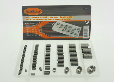 Gewindeeinsatz M3 M4 M5 M6 M8 M10 M12 lang 2,5D 60tlg. Reparatursatz für Gewinde