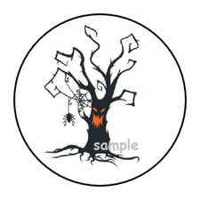 30 SPOOKY HALLOWEEN TREE ENVELOPE SEALS LABELS STICKERS 1.5" ROUND PARTY FAVORS