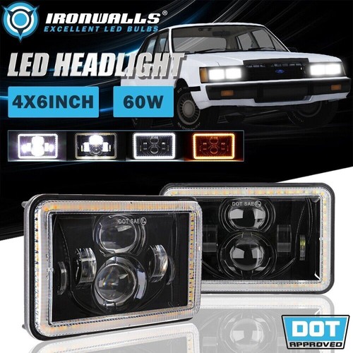 Par de faros LED 4x6" haz alto-bajo DRL ojos de ángel para Ford LTD 1979-1986 - Imagen 1 de 12