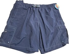 NWT Columbia Blue Nylon Belted Swim Trunks Fishing Shorts Size XXL Zip Pockets
