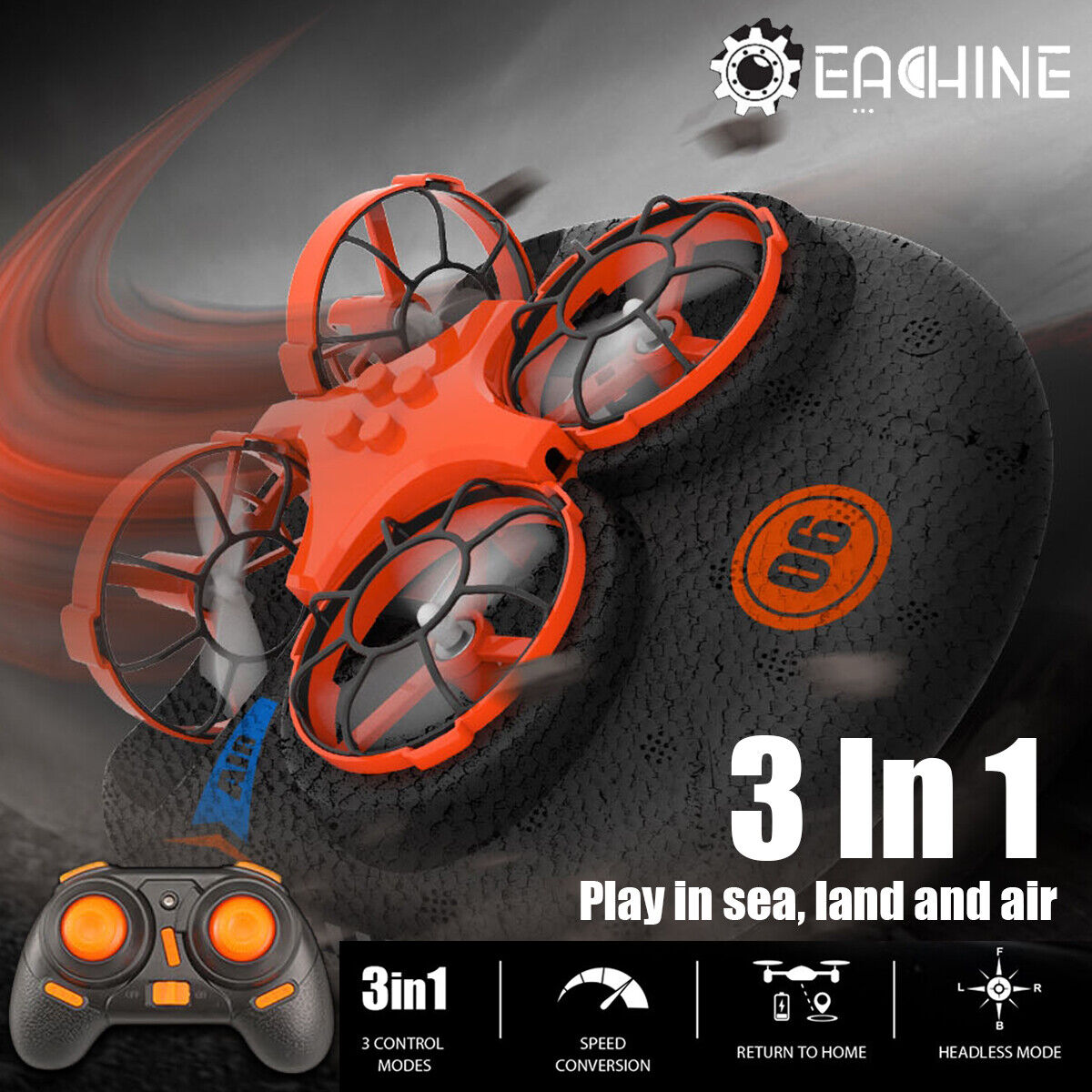 3IN1 Eachine E016F 4CH Detachable RC Drone Air Boat Land Driving RC Quadcopter