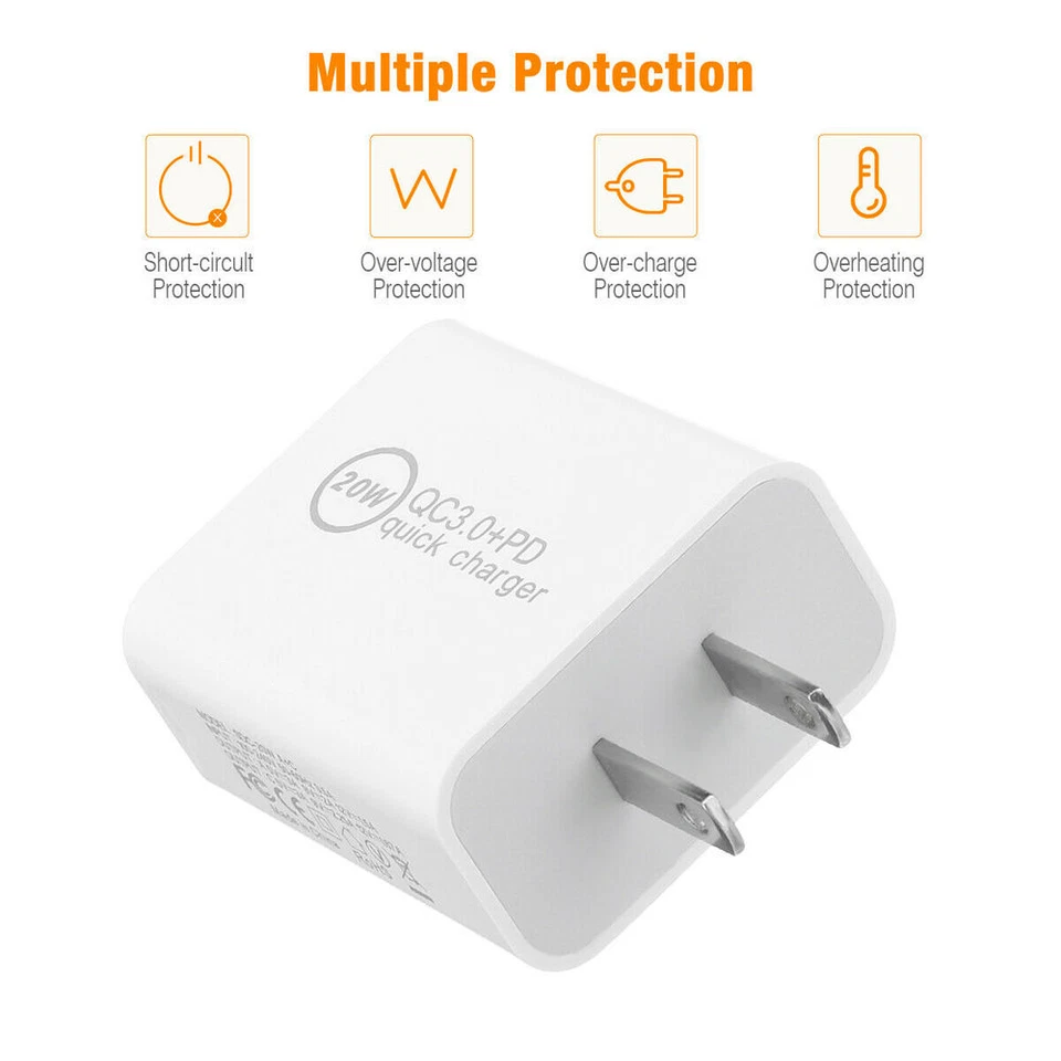 Fast Charger QC PD 20W Power Adapter Cube USB Cord For iPhone 14 13 12 11 8 iPad - image 2 of 4