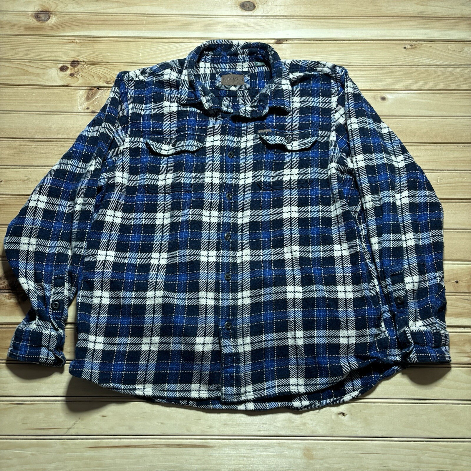 Orvis Classic Collection Plaid Flannel Shirt Shacket Button Up Blue Grey  - 2XL