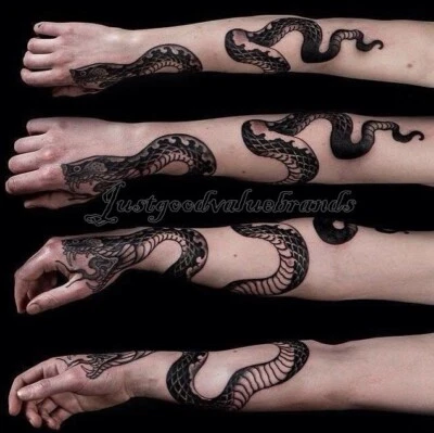 CANDYBARBOUTIQUE TEMPORARY TATTOO Unique Big Size Angry Serpent Snake Black Noir Hand Arm Temporary Tattoo