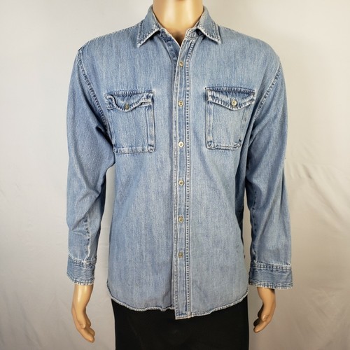 Vintage Faded Glory Mens Denim Shirt L 