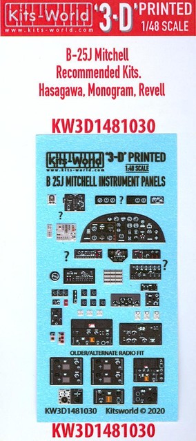 Kits World Decals 1/48 3D Decals B-25J MITCHELL Bomber INSTRUMENT PANELS Kits World Decals 1/48 3D Decals B-25J MITCHELL Bomber INSTRUMENT PANELS