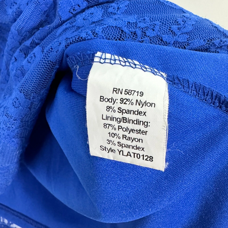 Camiseta sin mangas NY Collection para mujer talla pequeña grande PL azul superposición de encaje cuello redondo Foto 4 de 4