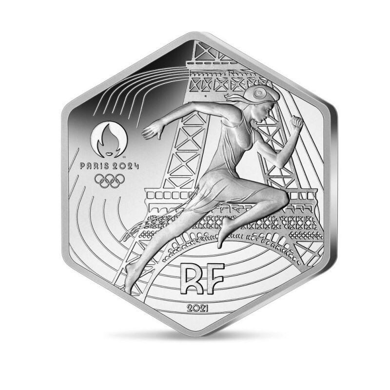 France 2021 Silver Coin 10€ Hexagonal MARIANNE paris 2024 eiffel