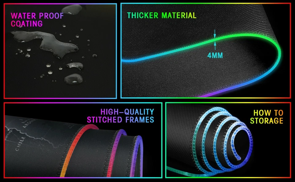 RGB LED Gaming Mouse Soft Pad Extra Large Oversized Glowing World Map 31.5X12'' - Image 3 of 4